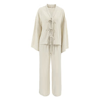 Lace-up Top And Trousers Pajamas Women's Loose Homewear - Chic Angle