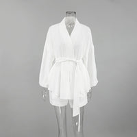 Bubble Wrinkle Cotton Women's Long-sleeved Nightgown Shorts Two-piece Set - Chic Angle