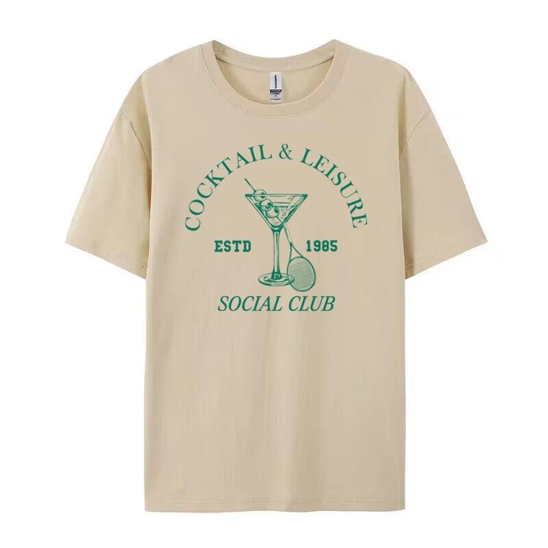 Cocktail Leisure Retro Graphic Tees Women Vintage Tennis Spo - Chic Angle