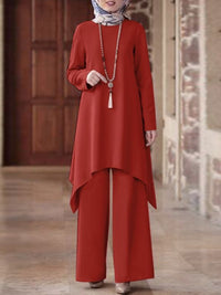 Wear Middle East Solid Color Round Neck Pullover Midi Skirt - Chic Angle