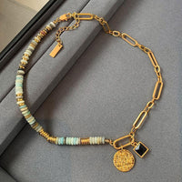 Colored Glass Stitching Beaded Necklace - Chic Angle