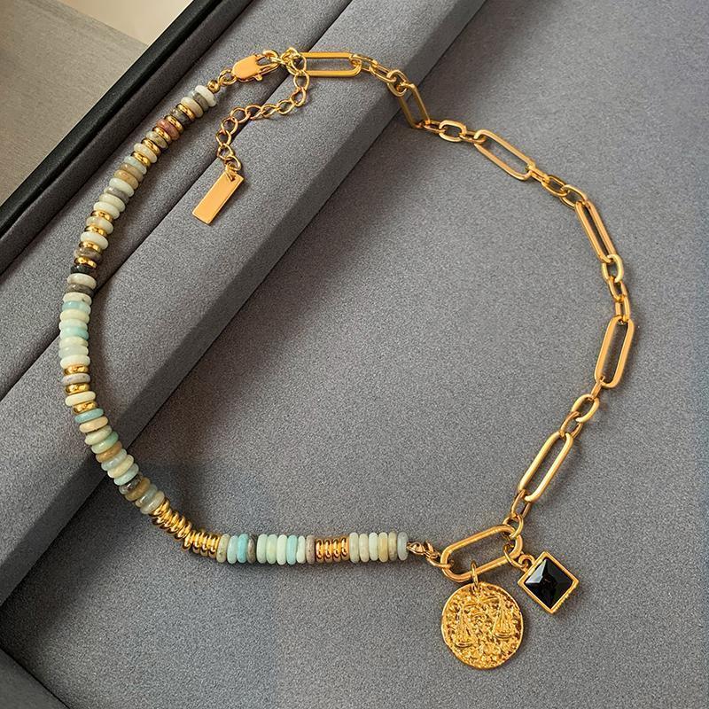 Colored Glass Stitching Beaded Necklace - Chic Angle