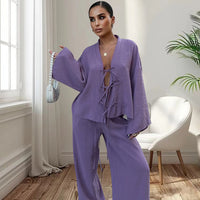 Lace-up Top And Trousers Pajamas Women's Loose Homewear - Chic Angle