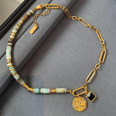 Colored Glass Stitching Beaded Necklace - Chic Angle