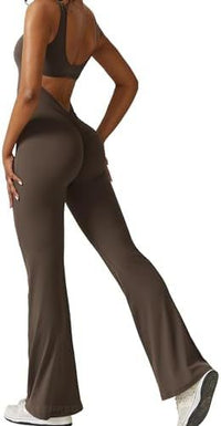 Women Sleeveless Flare Jumpsuits Fitness Yoga Long Pants - Chic Angle