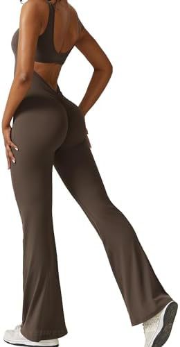 Women Sleeveless Flare Jumpsuits Fitness Yoga Long Pants - Chic Angle