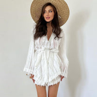 Fashion Feather Long Sleeve Nightgown Shorts Two-piece Set Ladies - Chic Angle