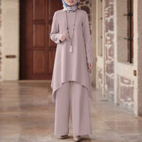 Wear Middle East Solid Color Round Neck Pullover Midi Skirt - Chic Angle