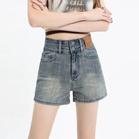 Tight Stretch Denim Shorts Sheath High Waist Slimming American Thin Retro - Chic Angle