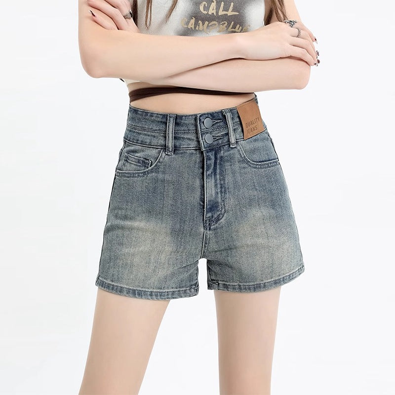 Tight Stretch Denim Shorts Sheath High Waist Slimming American Thin Retro - Chic Angle