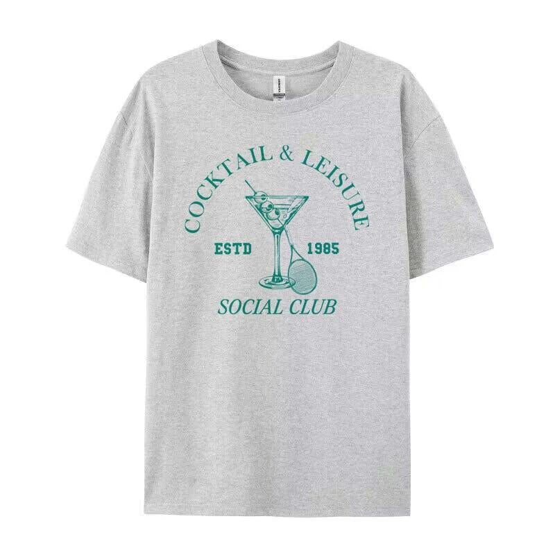 Cocktail Leisure Retro Graphic Tees Women Vintage Tennis Spo - Chic Angle