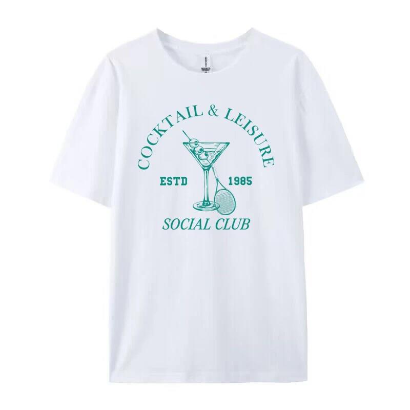 Cocktail Leisure Retro Graphic Tees Women Vintage Tennis Spo - Chic Angle
