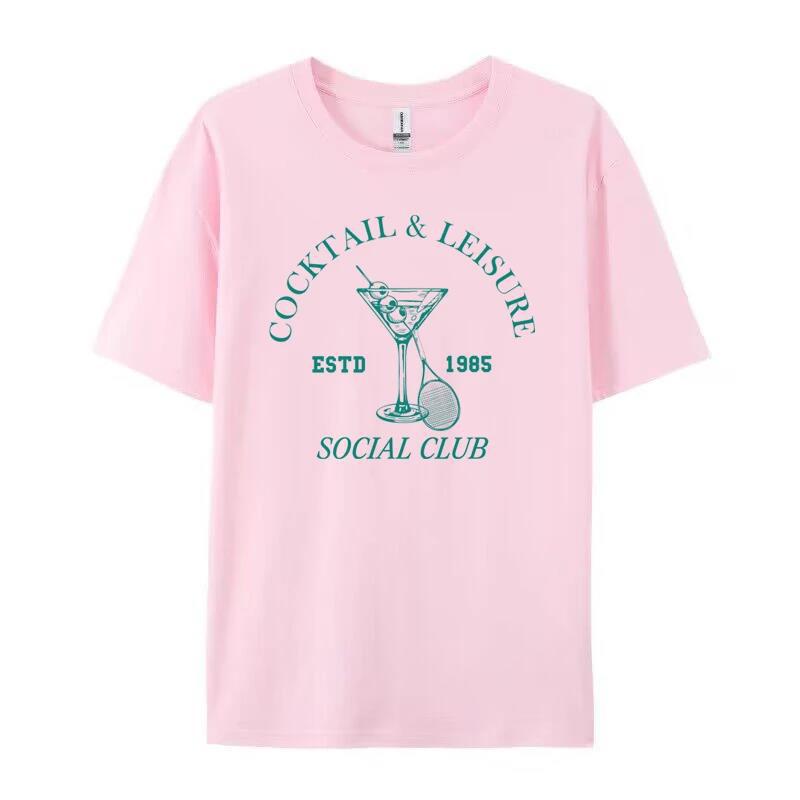 Cocktail Leisure Retro Graphic Tees Women Vintage Tennis Spo - Chic Angle