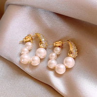 Copper Micro Inlaid Zircon Large And Small Pearls Earrings Design - Chic Angle