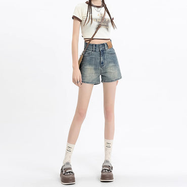 Tight Stretch Denim Shorts Sheath High Waist Slimming American Thin Retro - Chic Angle