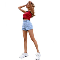 Women's High Waist Slimming And Tight Straight Denim Shorts - Chic Angle