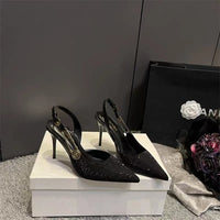 Pointed Toe Stiletto Rhinestone Patent Leather Closed Toe Hollow High Heels