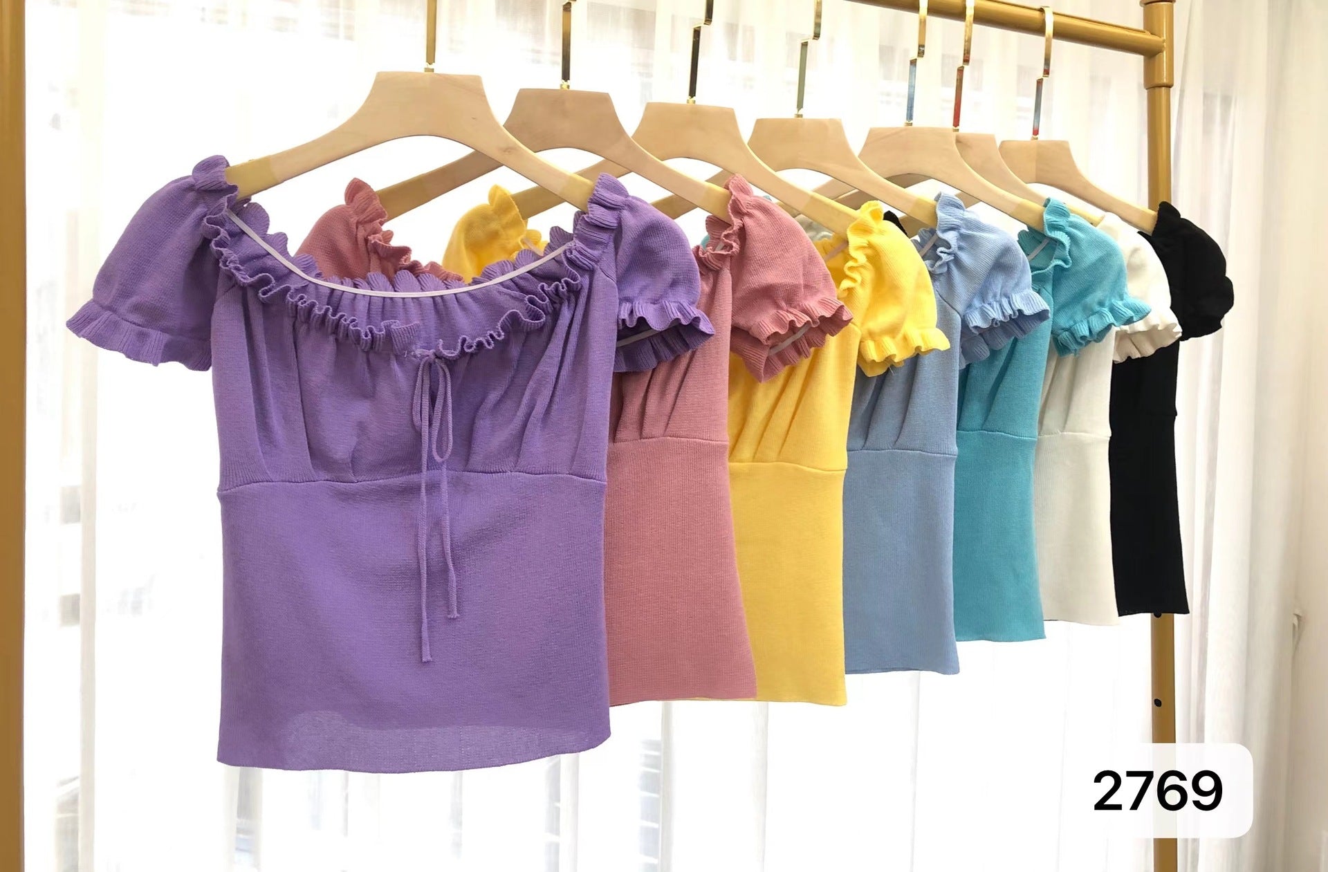 Women's Fashion Chic Collarbone Off-shoulder Design Drawstring Short Sleeve - Chic Angle
