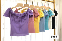 Women's Fashion Chic Collarbone Off-shoulder Design Drawstring Short Sleeve - Chic Angle