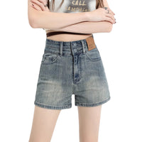 Tight Stretch Denim Shorts Sheath High Waist Slimming American Thin Retro - Chic Angle