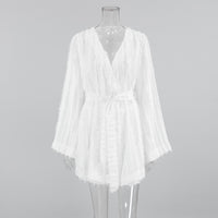 Fashion Feather Long Sleeve Nightgown Shorts Two-piece Set Ladies - Chic Angle