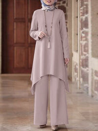 Wear Middle East Solid Color Round Neck Pullover Midi Skirt - Chic Angle