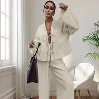 Lace-up Top And Trousers Pajamas Women's Loose Homewear - Chic Angle