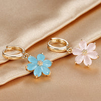 Simple Zircon Six-leaf Flower Pendant Earrings For Women