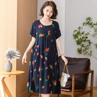 Middle-aged And Elderly Women's Cotton Silk Printing Maxi Dress