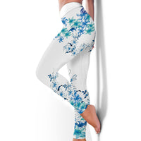 Women's Blue Flower Printed Hip Lifting Tight Pants