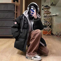 Fake Two-pieces Coats Women's Loose Hooded Thickened Warm Quilted Jacket Cotton-padded Coat