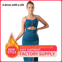 Women's Pure Color Halter Sleeveless Split Dress - Chic Angle