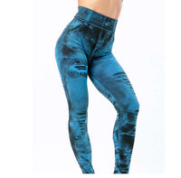 Women's Seamless Fake Ripped Corset Imitation Denim Leggings