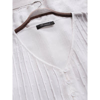 Women's Jacquard Pleated Lace Hollow Out V-neck Shirt - Chic Angle