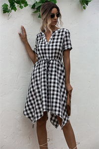 Original Design V-Neck Plaid Irregular Dress