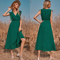 Solid Color V-neck Maxi Dress