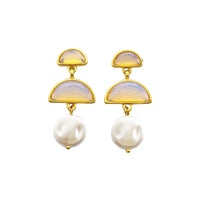 Natural Stone 925 Silver Pin Earrings Multi-layer Semicircle