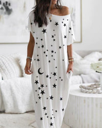 Women's Round Neck Short Sleeve Loose Midi Dress