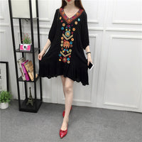 Thin Three-quarter Sleeves Cotton And Linen Mid-length Seaside Holiday Dress