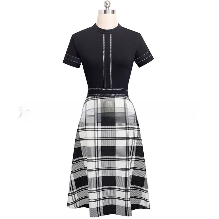 Round Neck Short Sleeve Slim Fit Slimming Elegant Graceful Business Dress