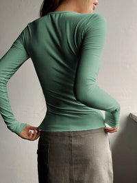 Women's Half Button Threaded Long Sleeve T-shirt - Chic Angle