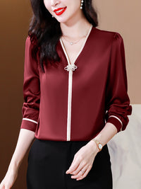 Loose Pullover Shirt V-neck Top