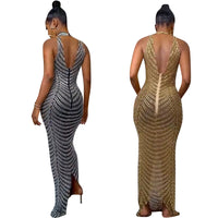 Fashion Backless Nightclub Party Formal Dress Rhinestone
