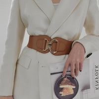 New Autumn And Winter Women's Wide Belt Metal Curved Buckle Belt With Suit Jacket Elastic Elastic Comfortable Waist