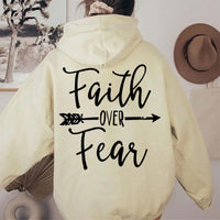 Plain Letter Printed Kangaroo Pocket Drawstring Women's Brushed Hoody