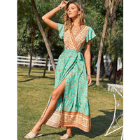 Ruffle Sleeves V-neck Lace Irregular Big Dress