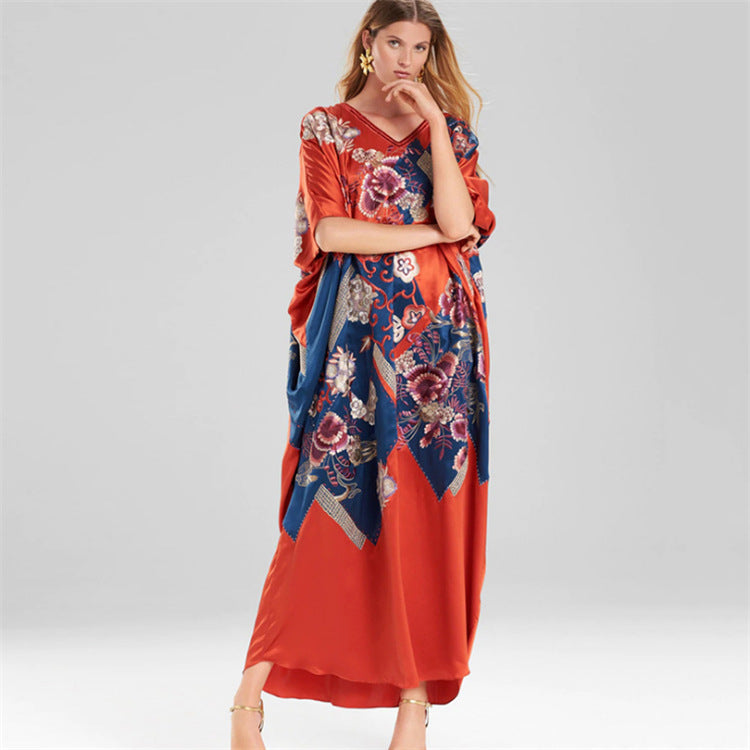 European And American New Satin Loose Fit Dress Vacation Casual Overlay Cover Up