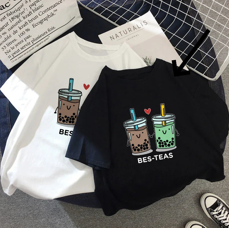 Personalized Milk Tea Printing Couple T-shirt - Chic Angle
