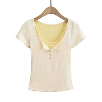 Sweet Girl Polka Dot Breasted Shoulder Short Sleeve Design Two-piece Set