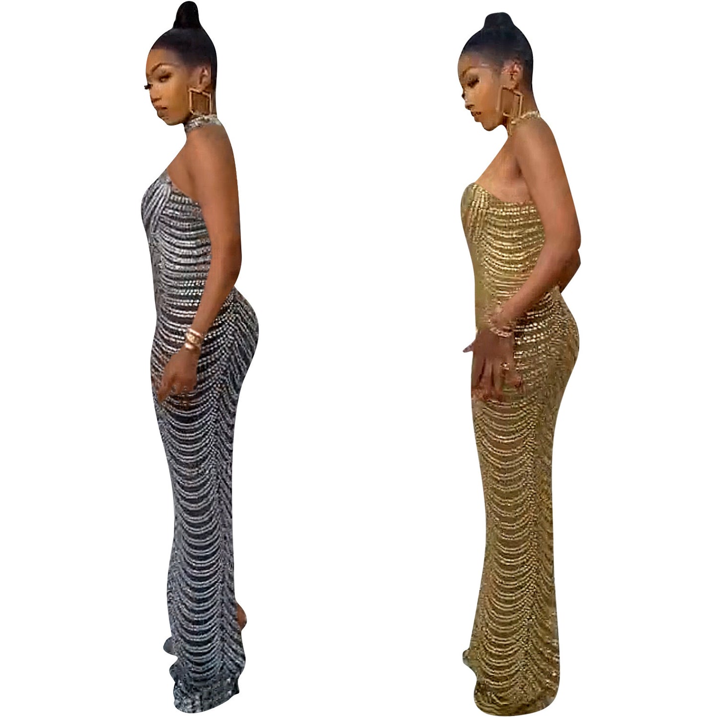 Fashion Backless Nightclub Party Formal Dress Rhinestone